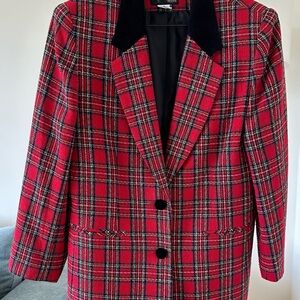 Requirements Petite Red Plaid Blazer